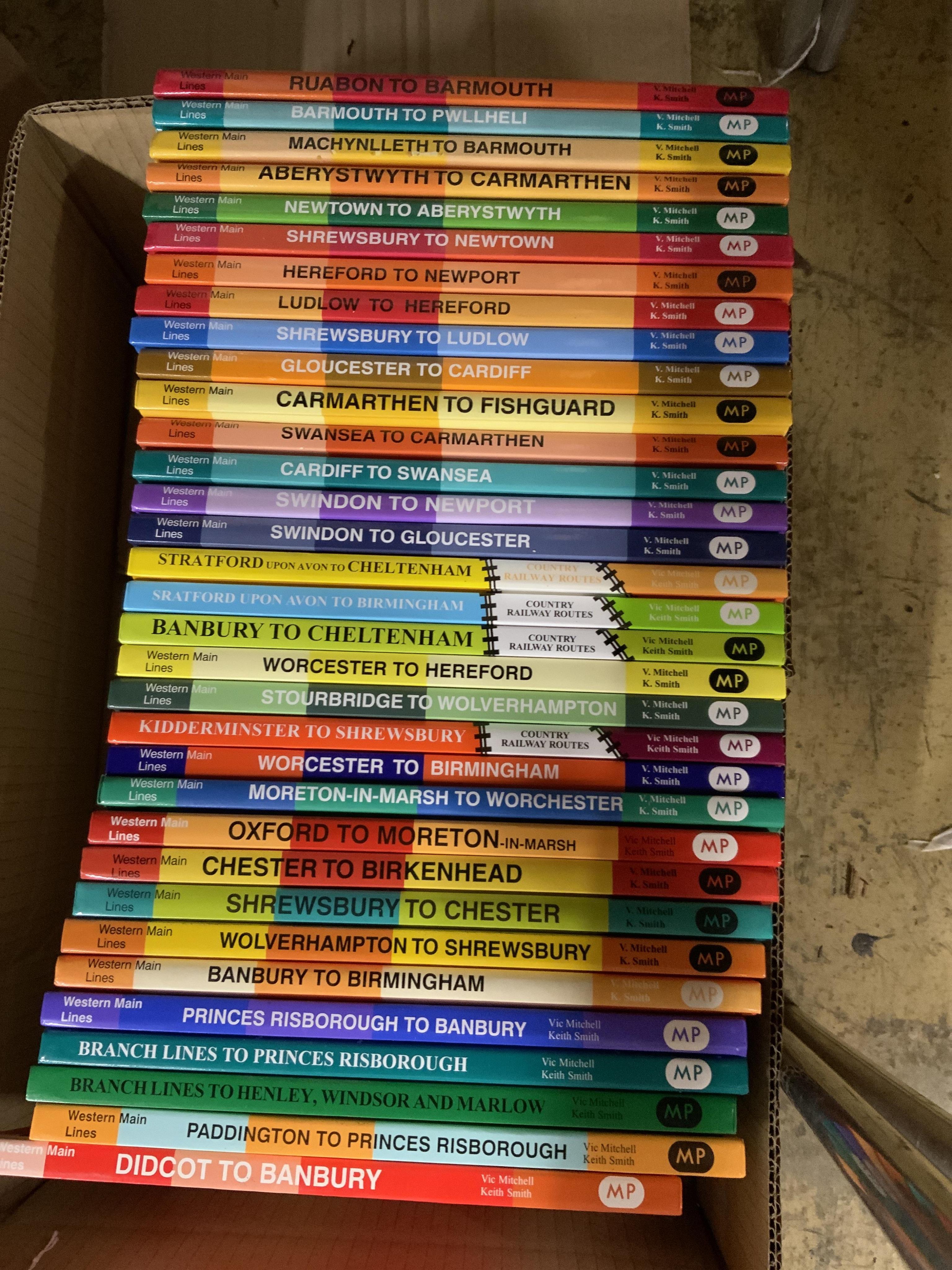 Eight boxes of railway related books, subjects include; locomotives of Australia, British railway journeys, preserved and miniature railways, Southern Railway, branch line railways, Great Western Railway locomotives, etc